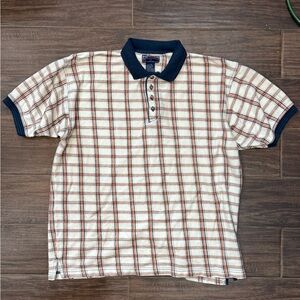 Classic Drummer Boy Plaid L Polo Shirt - Navy Orange and White